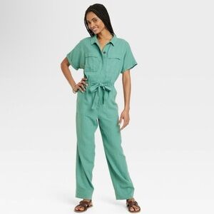 Universal Thread Green Utility Jumpsuit with Tie Belt